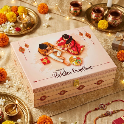 Customized Raksha Bandhan Hamper for Bhaiya and Bhabhi with Personalized Rakhi Gift Box, Premium Gifts, and Sweet Surprise R002