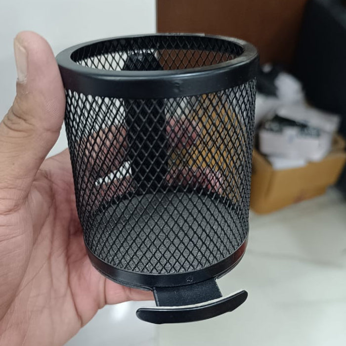 Custom Name Round Wiro Tumbler with Phone Stand, Pen Tray & Desk Organizer – Black (E340)