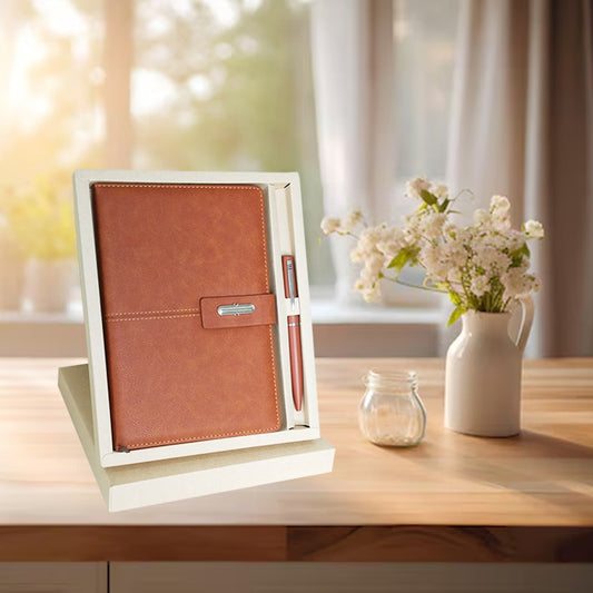 Personalized Name Diary And Pen Brown 2in1 Set M1041