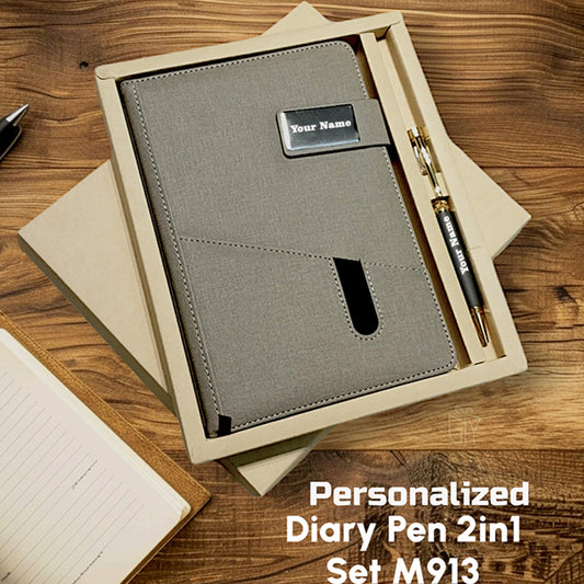 Personalized Name & Logo 2in1 Diary Pen Set Grey- M913
