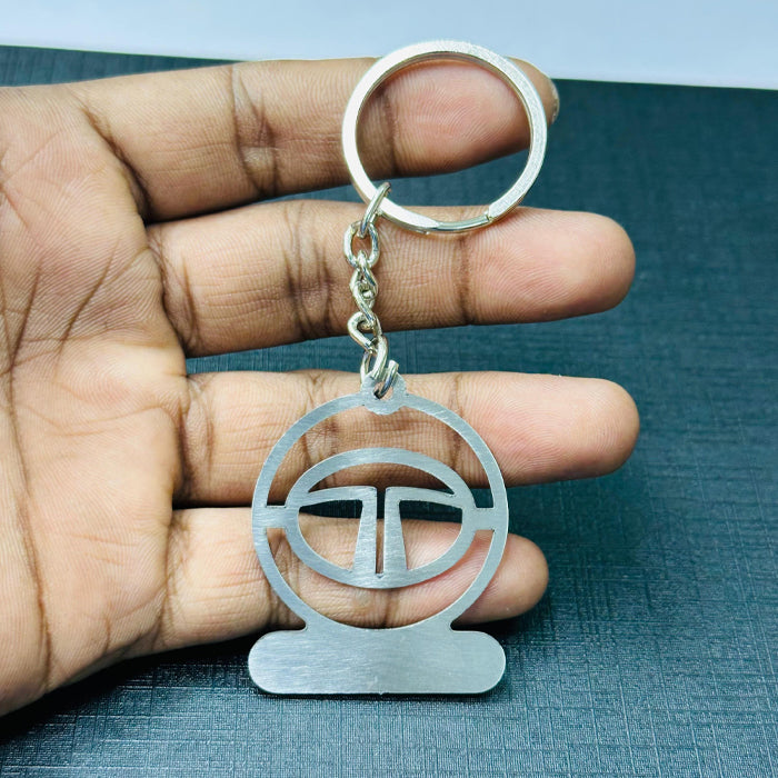 Name Engravable Metal Silver Keyring – Tata Logo