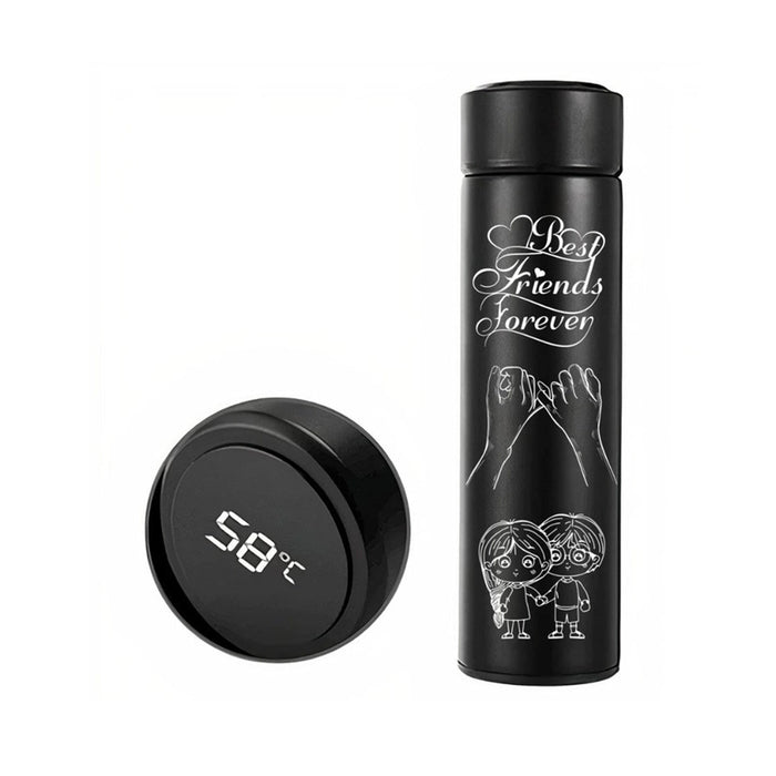 Personalized Black Stainless Steel Sports Bottle | LED Temperature Display | Double-Wall Vacuum Insulated | 500ml | 24H Hot & Cold