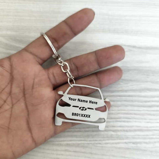 Name Engravable Metal Silver Keyring – HYUNDAI Car Logo