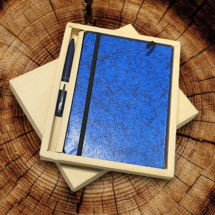 Custom Name & Logo Hardboard Blue A5 Diary And Pen 2in1 Set