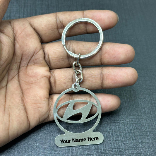 Name Engravable Metal Silver Keyring – Hyundai Logo