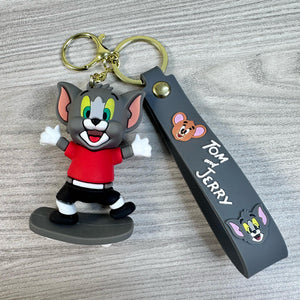Fashionable 3D Tom & Jerry Keychain | Cute Silicone Cartoon Bag Charm & Car Key Ring