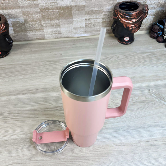 Personalized Pink 1200ML Stainless Steel Tumbler with Lid & Straw – Vacuum Insulated Flask for Water, Coffee & Iced Tea – Perfect for Travel, Office & Gym