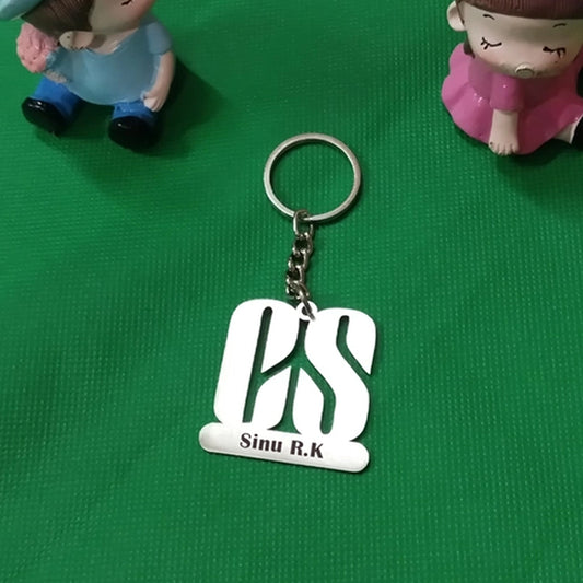 Name Engravable Metal Silver Keyring CS Shape