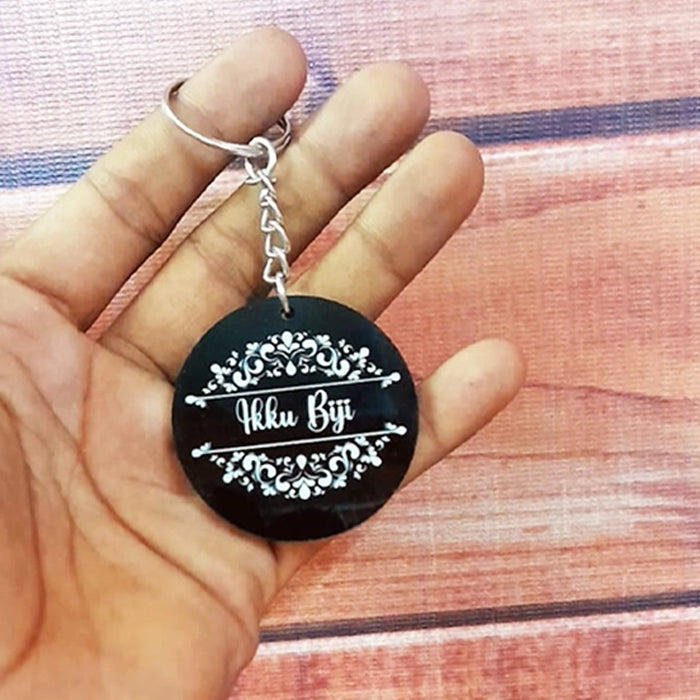 Double the Fun:2 Side Engravable 4mm Round Acrylic Keyring in Black - Unlock Your Personalized Masterpiece — view 1