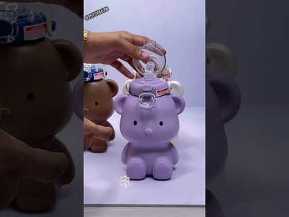 Personalized “Having Fun” Teddy Kids Water Bottle – 450ml Stainless Steel Insulated Sipper with Straw (M0044)