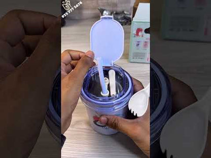 Custom Engraving Sealed Cup Water Bottle for Kids - 530ml Stainless Steel Sipper With Straw & Spoon