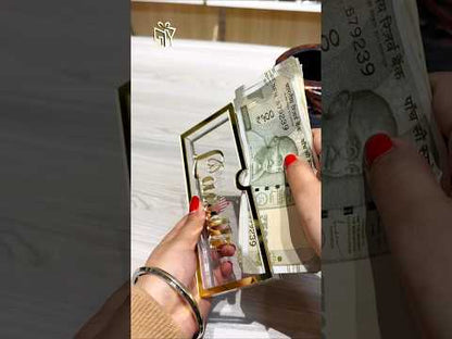 Luxury Acrylic Happy Anniversary Golden Shagun Lifafa | Elegant Money Gift Envelope | ₹500 Note Fit Cash Cover for Wedding, Anniversary & Couple Gifts
