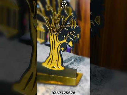 Golden Love Symbol Acrylic Tree Showpiece – Romantic Home & Table Decoration (Size 18x20x5.5cm)