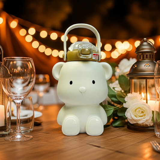 Personalized “Having Fun” Teddy Kids Water Bottle – 450ml Stainless Steel Insulated Sipper with Straw (M0044)