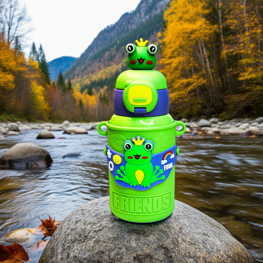 Custom Name 450ml Kids Cute Insulated Bottle – Safety Lock, Straw & Shoulder Strap (WB JI 110)